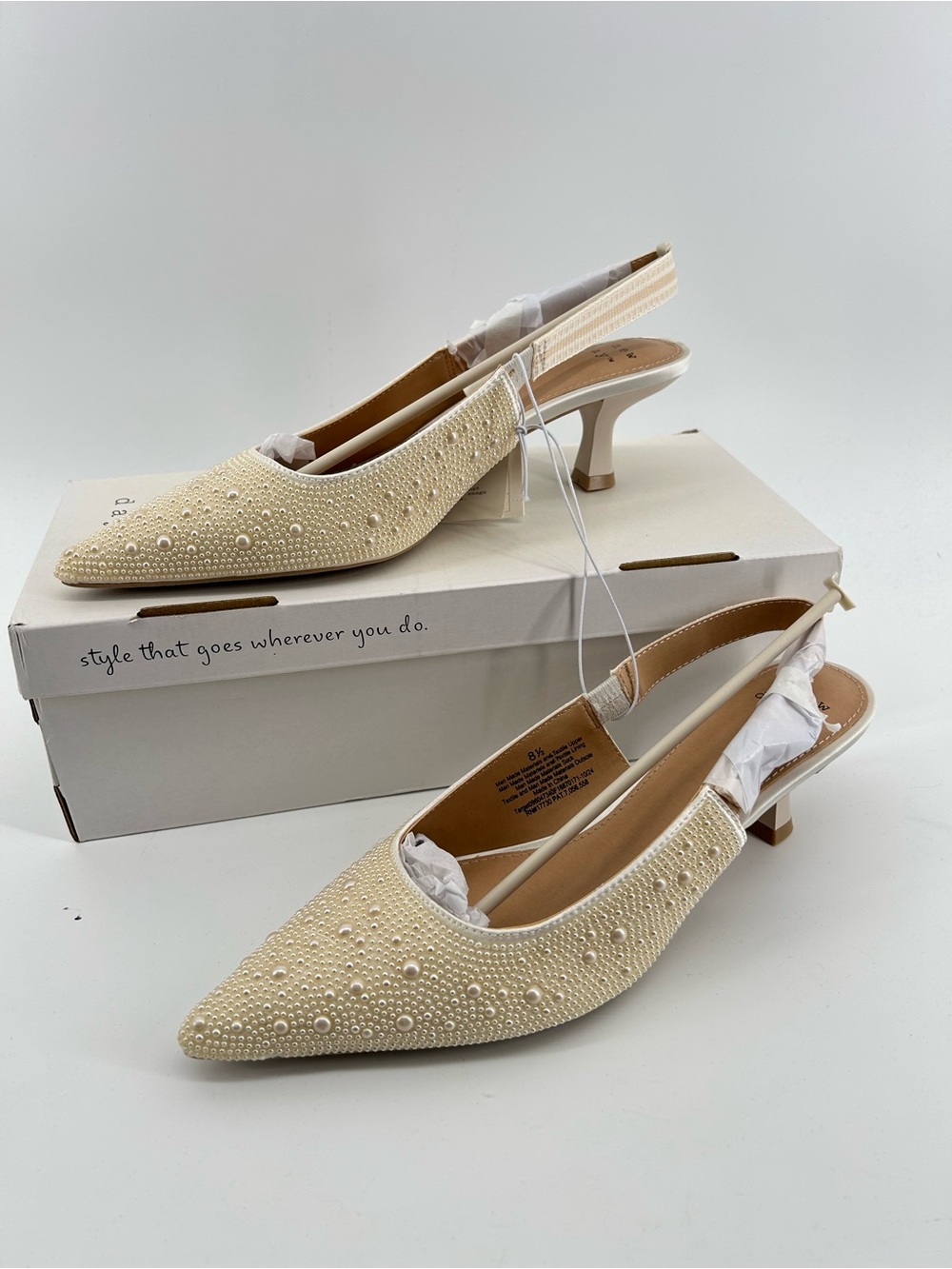 Target Ivory Pearl-Embellished Slingback Kitten Heels Women's Size 8.5 NWT